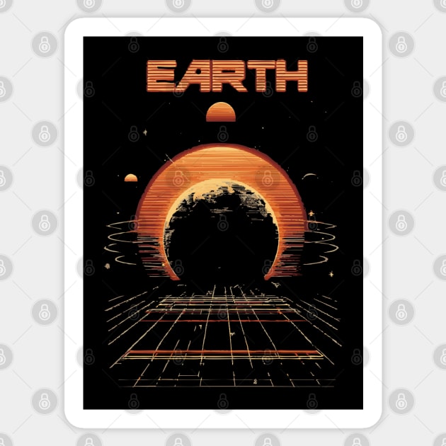 Earth Retrowave T-Shirt - Synthwave Planet Design Sticker by TuncGK